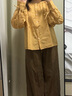 茵曼（INMAN）2025秋冬女裝新款100棉復(fù)古綁帶刺繡襯衫休閑蝙蝠袖襯衣上衣 秋日黃 L 曬單實(shí)拍圖