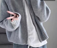 紫昕月灰色短款毛衣外套女裝秋季2025新款寬松加厚拉鏈開(kāi)衫長(cháng)袖針織上衣 灰色 M 曬單實(shí)拍圖
