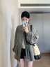 溫格芳小個(gè)子風(fēng)衣外套女2025年秋季新款韓系高級感時(shí)尚百搭短款夾克上衣 灰綠色 M （建議106—115斤） 曬單實(shí)拍圖