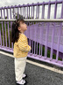 幼歌（YOUGE）嬰幼兒秋季新款童趣條紋保暖圓領(lǐng)衛衣寶寶加絨加厚上衣 黃色條紋（66-90肩開(kāi)扣） 90 cm 曬單實(shí)拍圖