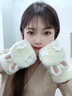 蒲戀手套女保暖手套冬季女生可愛(ài)兔兔手套學(xué)生毛絨翻蓋半指加絨防寒 兔子手套【白色】 曬單實(shí)拍圖