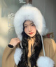高端狐貍皮帽子冬季女士貂毛皮草帽子狐貍毛皮草雷鋒帽針織加絨毛線(xiàn)帽子 本色灰 均碼 曬單實(shí)拍圖