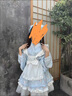 富隆迪天使修勾新款可愛(ài)印花和風(fēng)女仆裝羽織亞文化改良軟妹裙cospay (S碼)水色上衣+下裙+圍裙 曬單實(shí)拍圖