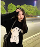 妃?，幮蓍e褲女裝套裝2025秋冬新款韓系可愛(ài)減齡軟糯慵懶風(fēng)顯瘦闊腿褲子黑色毛衣+牛仔褲子M 曬單實(shí)拍圖