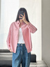 矜持范襯衫女2025秋季新款韓版寬松長(cháng)袖開(kāi)衫顯瘦小個(gè)子女士襯衫 粉色 M 【88-100斤】 曬單實(shí)拍圖