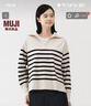 無(wú)印良品（MUJI）女式 米蘭諾羅紋編織半拉鏈毛衣女款針織衫25年秋季 女裝 米白色條紋 M (160/84A) 曬單實(shí)拍圖