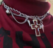 自由說(shuō)暗黑紅十字架超短頸鏈男小眾y2k亞文化皮質(zhì)choker鏈條纏繞女項圈 紅十字架項鏈 曬單實(shí)拍圖