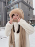 DFBK2025冬季新款女生可愛(ài)兔子耳朵毛絨帽子圍巾手套一體冬天護耳圍脖 卡其【兩件套】 M(56-58cm) 曬單實(shí)拍圖