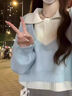 蝶嬌諾（DIEJIAONUO）衛衣女女裝秋裝新款2025年韓版洋氣減齡感鹽系港風(fēng)休閑慵懶風(fēng)顯瘦 毛衣兩件套+褲子 S 曬單實(shí)拍圖