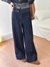 LILY2025秋新款純棉復古撞色拼接休閑通勤原色牛仔褲直筒闊腿褲女 428靛藍 M 曬單實拍圖