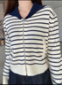 森馬（Semir）針織開(kāi)衫女短款海軍領(lǐng)溫柔系春2025新款文藝寬松條紋衫少女感 白藍色調00318 M 160/84A 曬單實(shí)拍圖