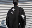 克羅心（chrome heart）復古十字架貼標墊肩牛仔衣外套男裝cleanfit翻領(lǐng)夾克感機車(chē)服 黑 S 曬單實(shí)拍圖