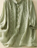 啄木鳥(niǎo)出口尾貨撤柜苧麻襯衫女復古刺繡寬松短袖棉麻小衫上衣薄 綠色(少量) L 【建議110-130斤】 曬單實(shí)拍圖