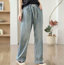 蘑菇同學(xué)大碼牛仔褲女高腰春夏季2026年新款復古抽繩闊腿褲女寬松直筒褲子 淺藍色 L 【建議110-125斤】 曬單實(shí)拍圖