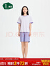 松山棉店萌寵條紋短袖短褲套裝情侶睡衣夏棉莫家居服寬松女士-紫色XL 曬單實(shí)拍圖