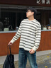 gxg.jeans男裝 多色撞色條紋時尚寬松圓領長袖T恤男 25年秋新品 黑白條 L (175) 曬單實拍圖