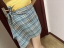 美式復古格子下擺系帶腰封裙擺男潮衛衣女褲掛飾屁簾遮臀裙子女生 藍色 均碼 曬單實(shí)拍圖