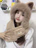 KINGXIAOJING狐貍毛耳朵帽子圍巾一體女冬季毛絨女生2025新款可愛(ài)騎車(chē)保暖圍脖 卡其色帽子圍巾兩件套 均碼(加絨加厚) 曬單實(shí)拍圖