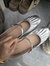 他她（TATA）女鞋羊皮單鞋2025秋季新款平底瑪麗珍鞋復古小皮鞋晚晚鞋 銀色 39 曬單實(shí)拍圖