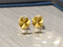 中國珠寶生日禮物送女友黃金耳釘女足金999四葉草磨砂耳環(huán)三金 曬單實(shí)拍圖