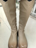 卓詩(shī)尼高筒長(cháng)靴時(shí)尚不過(guò)膝平跟高跟拉鏈小皮靴百搭冬季女靴 卡其色 37  曬單實(shí)拍圖