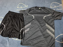 健身衣服男跑步運動(dòng)套裝夏季冰絲速干衣短袖t恤羽毛球服訓練短褲 B08灰+J03黑【三件套】 XL[115-130]斤 曬單實(shí)拍圖