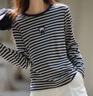 德瑪納【條紋自由派】春秋松弛感撞色長(cháng)袖t恤女可愛(ài)貼布繡藏肉女式t恤 曬單實(shí)拍圖