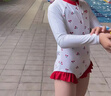 迪士尼兒童泳衣女童中小童連體女?huà)胗變悍罆馎類(lèi)溫泉游泳衣D35320米色130 曬單實(shí)拍圖