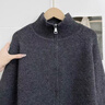 妃奧絨灰色高領(lǐng)加厚毛衣女秋冬外套2025新款復古寬松雙拉鏈針織開(kāi)衫上衣 灰色 M 曬單實(shí)拍圖