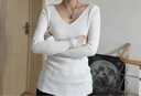 FOX.G女士毛衣v領(lǐng)針織衫女裝秋裝新款2025打底衫女內搭可外穿長(cháng)袖上衣 純色V領(lǐng)針織打底衫白色 均碼 【建議120斤左右內】 曬單實(shí)拍圖