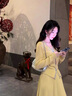 舒芳蝶（shufangdie）黃色針織半身連衣裙子長裙女2025新款早秋裝溫柔風穿搭一整套裝裙 黃色套裝 M 曬單實拍圖