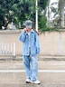 威登羊牛仔外套男士三件套春秋季港風(fēng)日系寬松休閑夾克男生酷帥穿搭套裝 藍色外套+白長(cháng)T+黑牛仔褲【三件 XL 【高質(zhì)量】 曬單實(shí)拍圖