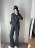 SLLAVIF品牌高端輕奢混紡針織套裝女2025年春季新款上衣闊腿褲兩件套女裝 深灰色-圓領(lǐng) S 曬單實(shí)拍圖