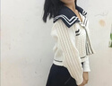 VEOX毛衣女針織衫女2025新款撞色拼接海軍領(lǐng)長(cháng)袖開(kāi)衫大碼秋冬短款潮 白色 M 90-105斤 曬單實(shí)拍圖