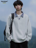 Homlean假兩件翻領(lǐng)衛衣秋季男美式潮流百搭寬松休閑上衣HP02麻灰色L 曬單實(shí)拍圖