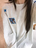 美式復(fù)古刺繡長袖t恤女2025新款秋季純棉百搭寬松早秋單穿上衣ins 白灰色 M 曬單實拍圖