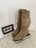 卓詩(shī)尼尖頭堆堆靴長(cháng)筒靴女2025秋冬新款復古內增高西部靴加絨長(cháng)靴女靴子 沙色-單里 37 曬單實(shí)拍圖