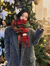viney圍巾女冬季2025新款紅色格子加厚保暖圍脖圣誕節生日禮物送女友 紅色-高端禮盒裝 曬單實(shí)拍圖