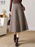她享毛呢半身裙女美拉德格子毛呢a字裙擺裙復古中長(cháng)款傘裙 T144B6003 深咖 XL 曬單實(shí)拍圖