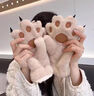 途尊可愛(ài)小熊掌毛絨五指手套女冬季保暖掛脖加絨加厚熊爪防寒騎行騎車(chē) 粉色熊掌手套 曬單實(shí)拍圖