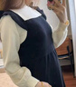 孕婦連衣裙春秋季法式赫本風(fēng)大碼寬松假兩件針織裙子秋冬裝高級感 黑色假兩件套 XL 曬單實(shí)拍圖