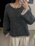 灰色韓系長(cháng)袖加厚毛衣女外套2025年秋冬季寬松毛絨針織打底衫上衣 深灰色 均碼 曬單實(shí)拍圖
