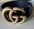古馳（GUCCI）【送老師】舊金色雙G皮革荔枝皮平滑扣 牛皮 腰帶 男女同款情侶款 品質(zhì)保障 90碼適合2.4-2.6尺腰圍30-33碼褲 曬單實(shí)拍圖