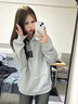 美式街頭印花連帽衛衣女學(xué)生慵懶寬松加絨加厚 B字加絨連帽衛衣灰色 M 曬單實(shí)拍圖