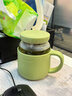 恩爾美（nRMEi）玻璃水杯女士高顏值帶蓋耐高溫防燙辦公室高硼硅茶水分離泡花茶杯 橄欖綠500ml【304不銹鋼茶倉】 曬單實(shí)拍圖