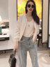 LPOX外套女輕薄超仙防曬衣女春秋外穿亮片棒球服外套女胖人短款外套女 淺杏色亮片 M 101--110斤 曬單實(shí)拍圖