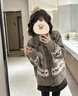 妃奧絨復(fù)古小狗提花針織開衫外套女2025秋冬新款牛角扣費爾島加厚毛衣 咖啡色 S 曬單實拍圖