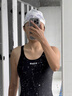 洲克（ZOKE）泳衣女連體平角專(zhuān)業(yè)競技顯瘦健身溫泉泳衣122501408 黑/白花XL 曬單實(shí)拍圖