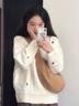 麓格立 毛衣女秋冬季ins風(fēng)復古可愛(ài)加厚針織衫慵懶寬松百搭套頭外穿上衣 米白色均碼【建議80-120】 曬單實(shí)拍圖