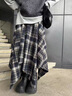半身裙女不規則格子2025冬季新款高端顯瘦遮胯a字大擺裙時(shí)尚百搭 黑格 均碼 80-150斤 曬單實(shí)拍圖